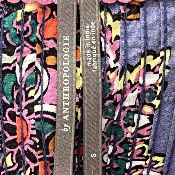 Anthropologie Diana Pintucked Tunic Dress Sz S Ruffled Hem Bubble Sleeve Floral - Picture 9 of 12